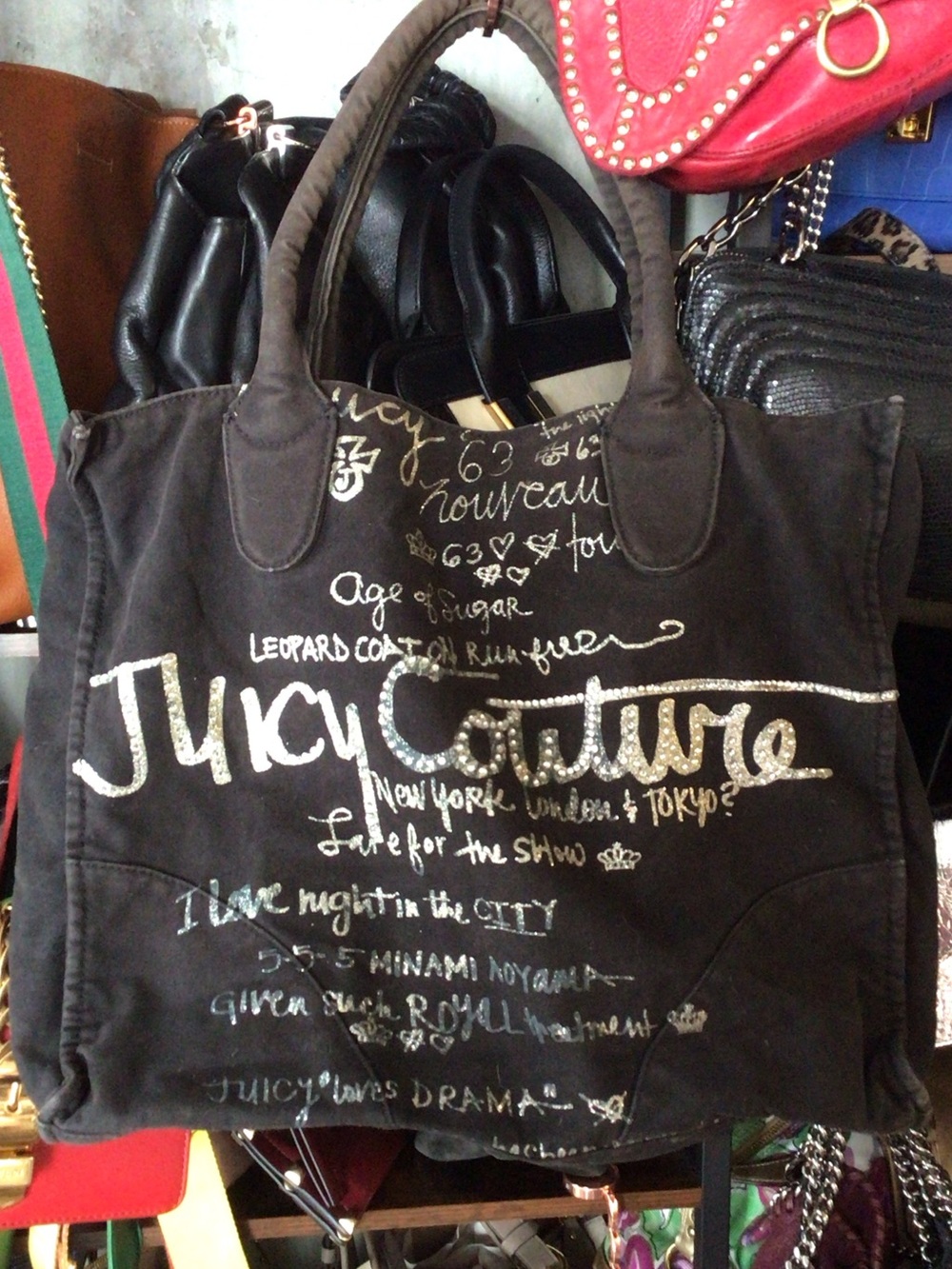 Juicy Couture Black Canvas Logo Tote with Metallic Script